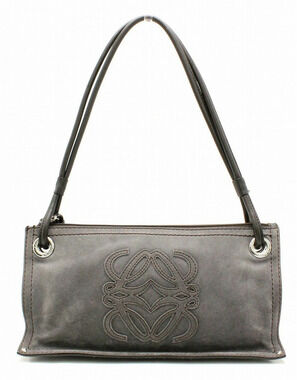 Loewe Anagram Canvas Leather Shoulder Bag Handbag Suede Gray